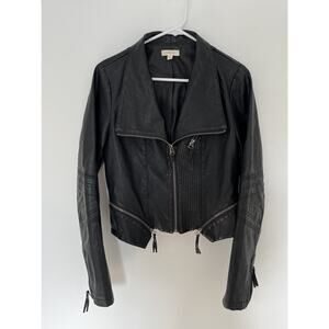 Gilli Classic Faux Leather Zip Up Moto Jacket in Black Size S